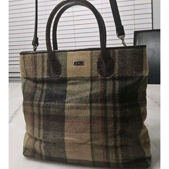 P&Y PRESTON & YORK Greem/Brown/Cream Zip SHOULDER PURSE/BAG - Picture 2 of 12